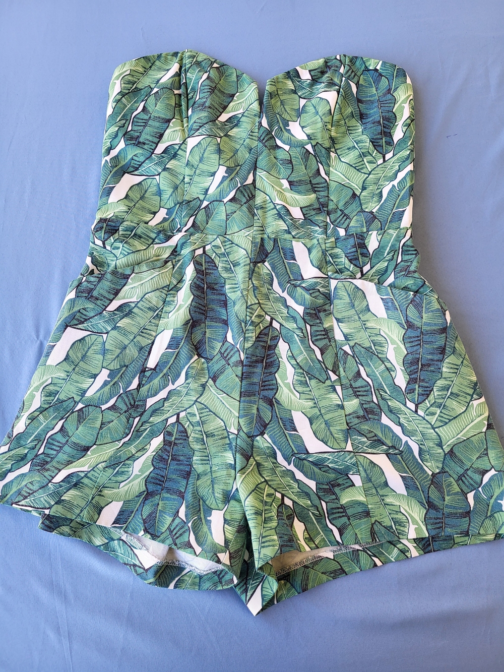 Tropical Palm Leaf Strapless Sweetheart Romper